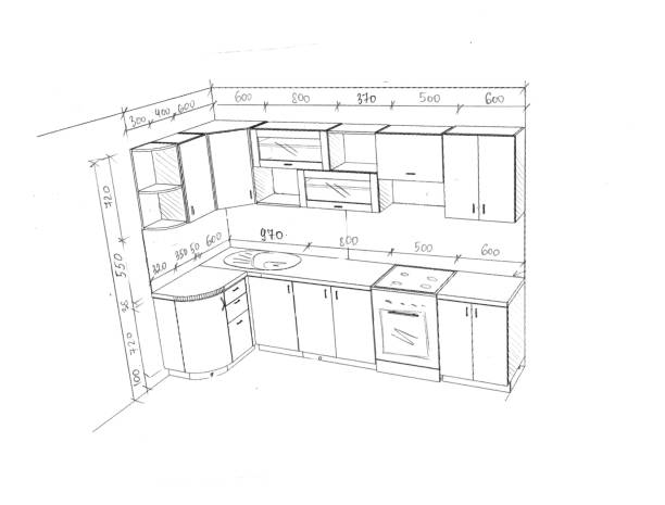 istock Sketch, drawing of furniture for the kitchen with dimensions 1462425227