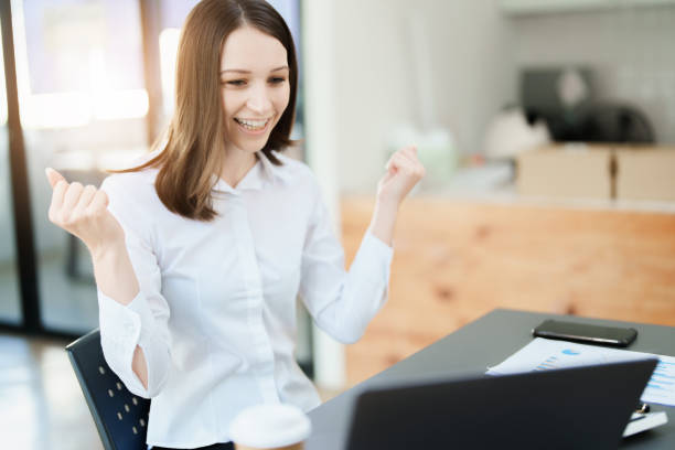 istock Excited businesswoman using computer laptop while in office, business concepts. 1462426486