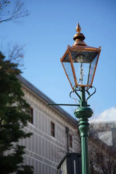Gaslight of the street of the town of the day when it was fine