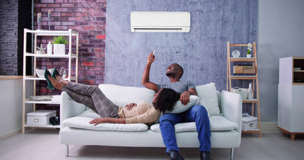 istock Happy Family Couple Using Air Conditioner 1462446319