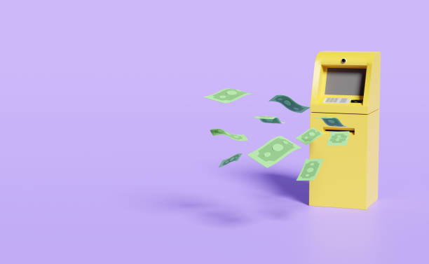 istock withdrawal cash with atm machine transaction,banknote isolated on purple background.3d illustration,3d render 1462467047