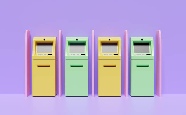 istock withdrawal cash with atm machine transaction isolated on purple background.3d illustration,3d render 1462467344