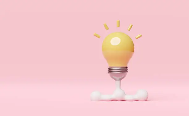 space ship or rocket launch,yellow light bulb with smoke isolated on pink background.start up template or business,idea concept,minimal abstract,3d illustration,3d render
