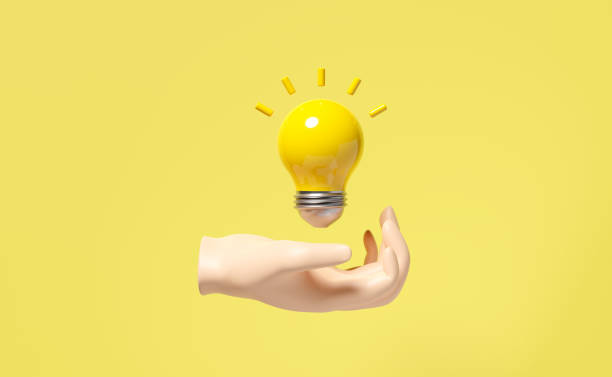istock Hand holds light bulb isolated on yellow background.business idea tip concept,minimal abstract,3d illustration or 3d render 1462468492