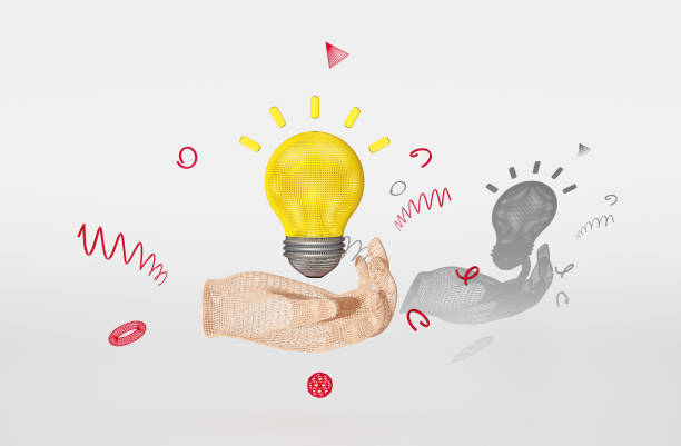 istock Hand holds yellow wireframe light bulb isolated on white background.business idea tip concept,minimal abstract,3d illustration or 3d render 1462469035