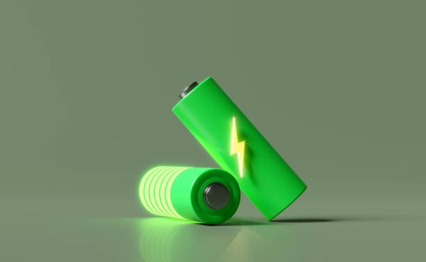 istock Battery charge indicator isolated on green background.charging battery technology concept,3d illustration,3d render 1462471683