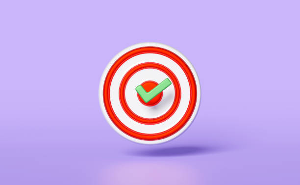 red white target with check mark isolated on purple background,3d illustration or 3d render