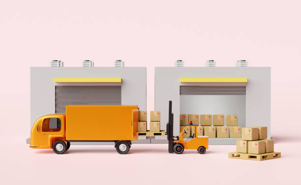 istock building warehouse with forklift for import export,goods cardboard box, pallet,truck isolated on pink background,logistic service concept ,3d illustration or 3d render 1462477202