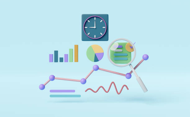 istock charts and graph with analysis business financial data,Online marketing,check,time clock isolated on blue background,business strategy concept ,3d illustration or 3d render 1462480972