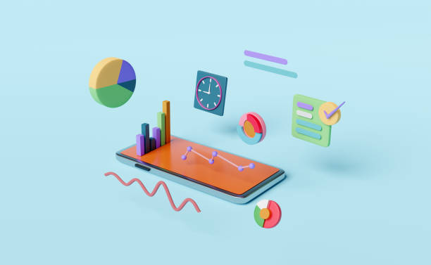 charts and graph with mobile phone,smartphone,check,analysis business financial data,time clock isolated on blue background,Online marketing business strategy concept,3d illustration or 3d render tablas y gráficos con teléfono móvil, teléfono inteligente, verificación, análisis de datos financieros comerciales, reloj de tiempo aislado sobre fondo azul, concepto de estrategia comercial de marketing en línea, ilustración 3d o renderizado 3d