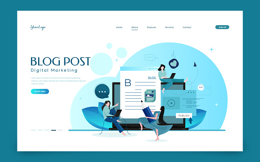 Blogging concept illustration, perfect for web design, banner, mobile app, landing page, vector flat design