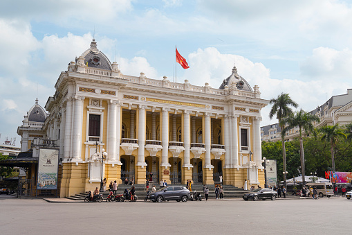 Hanoi, Vietnam, January 2023. Hanoi Opera House. Sumptuous 1911 theater that hosts classical music concerts, dance performances and opera.