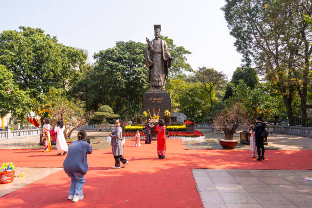Hanoi, Vietnam, January 2023. bronze statue of King Ly Thai To honoring liberation, culture and history in a city center park