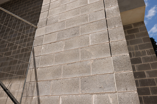 Close-up on the concrete block wall of a newly constructed building.
