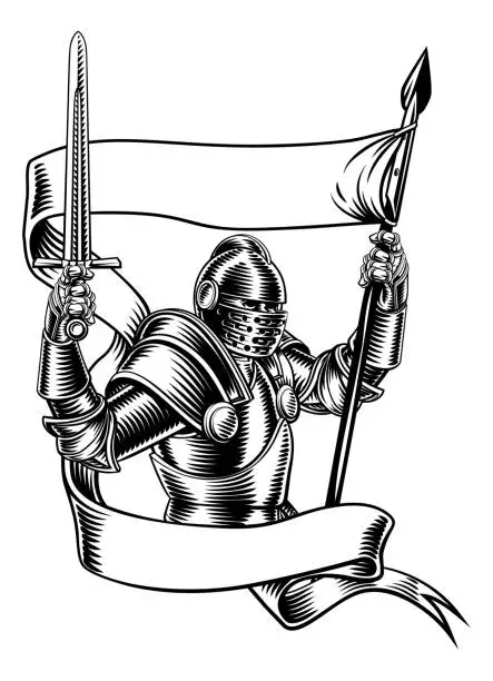 Vector illustration of Knight With Banner Battle Flag Standard Ribbon