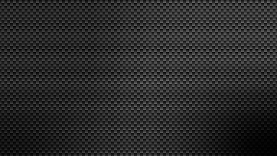 Carbon fiber vector texture. Dark background with lighting per web slider or banner