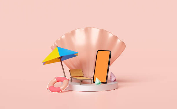 istock silver cylinder stage podium with orange mobile phone or smartphone,beach chair,shellfish,lifebuoy,umbrella isolated on pink background.online shopping summer sale concept, 3d illustration,3d render 1462507621