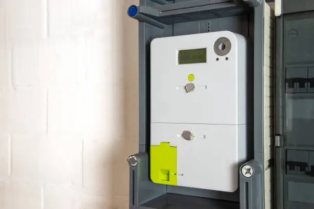 Photo of Smart meter or digital energy meter to determine household energy consumption.