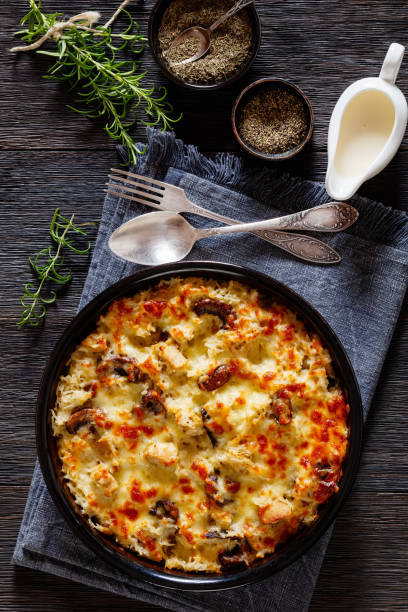 istock tasty Chicken Mushroom Rice Casserole, top view 1462512493