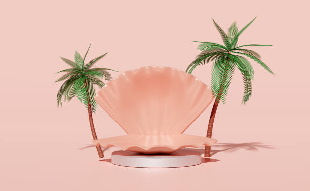 istock cylinder stage podium empty with shellfish,coconut palm tree isolated on pink background.modern stage display,minimalist mockup,abstract showcase background ,Concept 3d illustration,3d render 1462514079