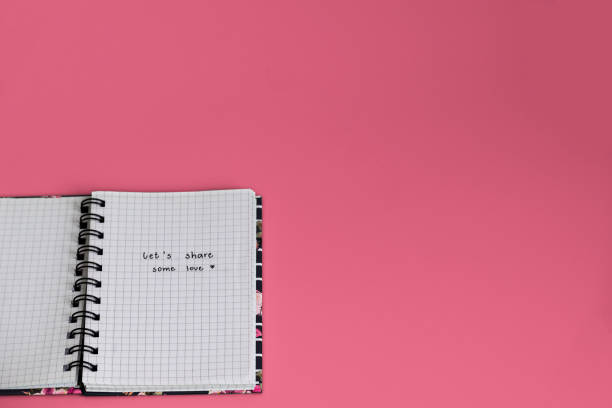 istock Let's share some love kindness positive message handwritten on noepad with pink background 1462515576