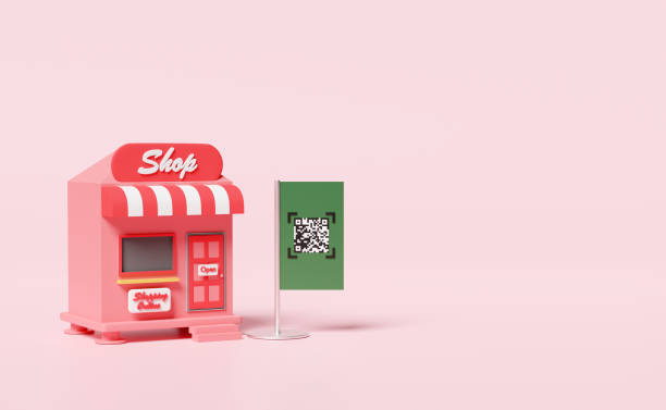 istock store front sign with qr code scanning isolated on pink background. online shopping concept, 3d illustration, 3d render 1462516097