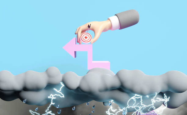 istock 3d businessman hands holding target with step graph, cloud, rain, thunder, water, splash isolated on blue background. saving money, business growth, fund, interest concept, 3d render illustration 1462517472