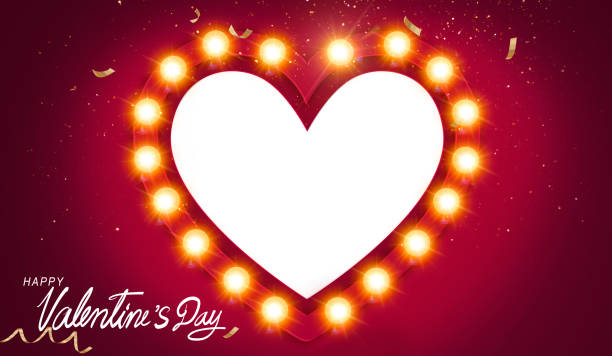 istock Heart-shaped windows decorated with incandescent lights Shine bright on Valentine's night.for Love story in valentine's day.Broadway theatre, show performance in the background. 1462521760