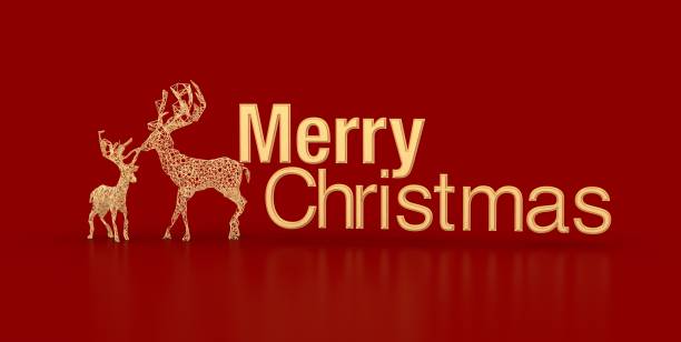 istock 3d rendering of a Merry Christmas card with deer in a red background 1462530607