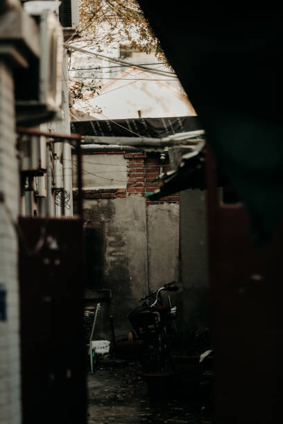 istock Selective focus shot of a thin road that goes through old buildings 1462533314