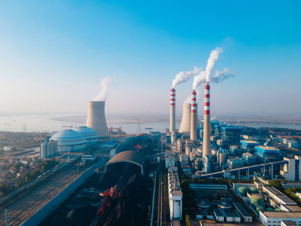 Chimney of plant power station Chimney of plant power station nuclear energy stock pictures, royalty-free photos & images