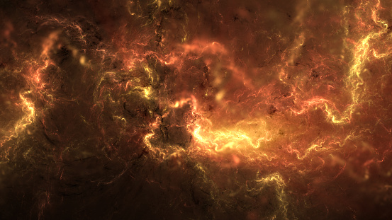 Abstract fractal art background, suggestive of a fiery storm, explosion or nebula.