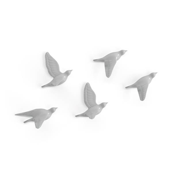 istock 3D rendering of grey flying birds isolated on a white background. 1462549583