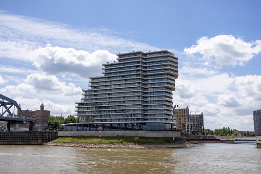 High rise apartment building on river Maas