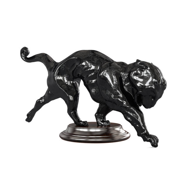 istock 3D rendering of a black shiny panther statue isolated on a white background 1462551414