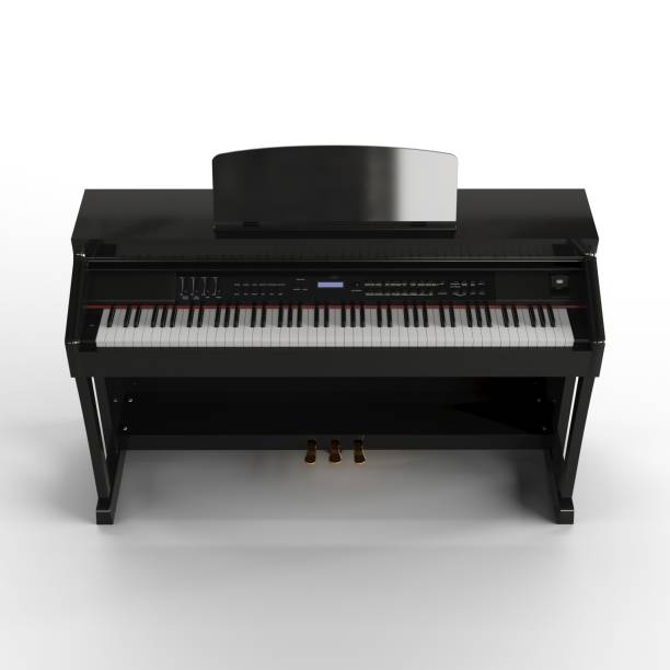 istock 3D rendering of a black piano on white background 1462551986