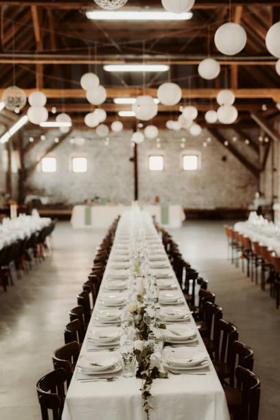 istock Vertical shot of a decorated hall with round light bulbs 1462552800