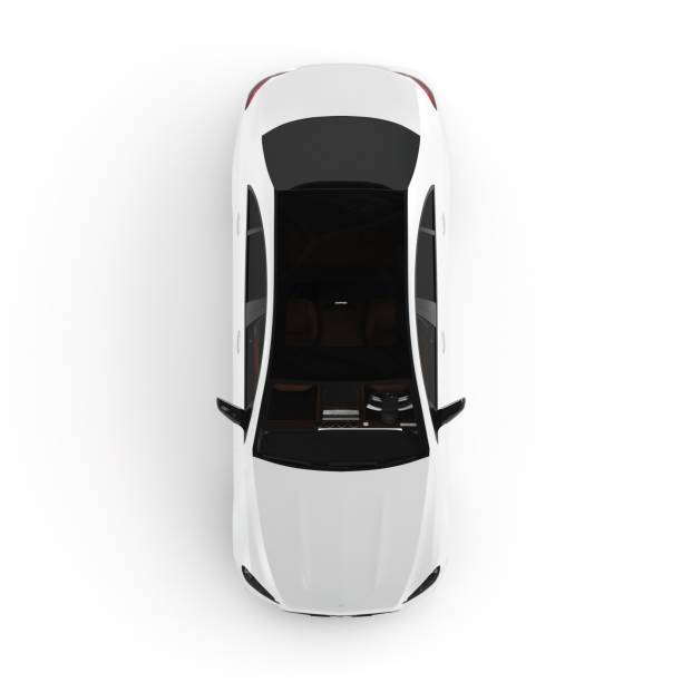 Top view of a luxury car on white background, 3D rendering
