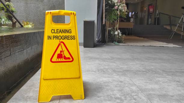 istock Cleaning in progress sign on the floor 1462561299