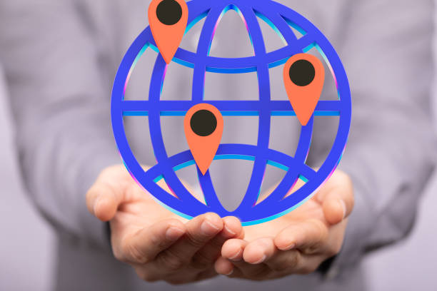 istock 3d rendering of a globe and pin signs for global network and team connection 1462561559