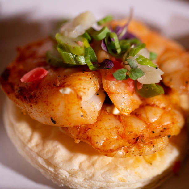 Closeup shot of a gourmet prawn dish