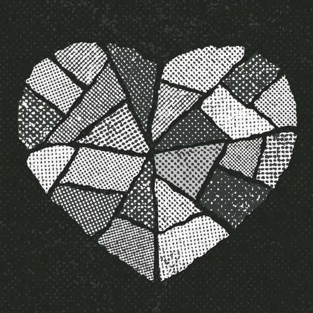 Vector illustration of Broken Heart - Distressed halftone Texture - v2