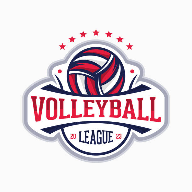 volleyball league vektor logo emblem design für sportmannschaft - volleying stock-grafiken, -clipart, -cartoons und -symbole