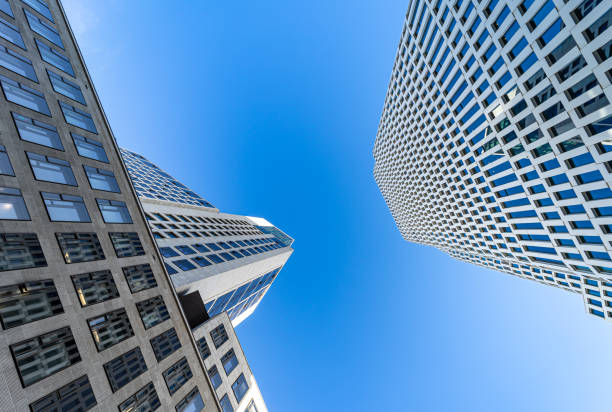 Low angle view of buildings against clear sky