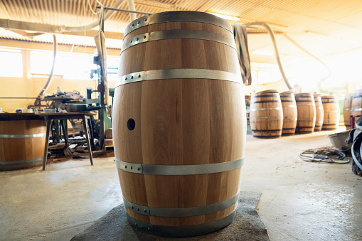 Oak barrel at the wood workshop