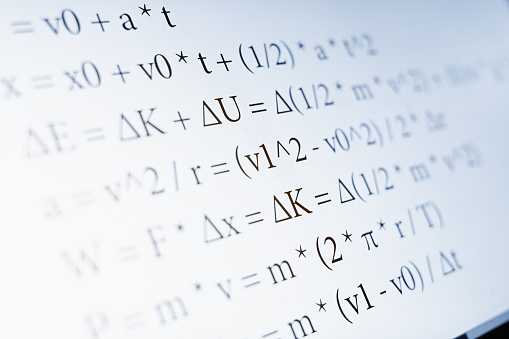 Math And Physics Equations Displayed On A Glowing Computer Screen Stock ...