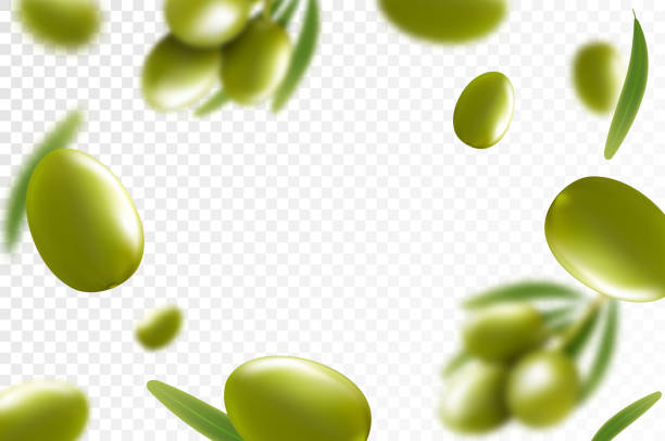 istock Olives background. Flying or falling olives isolated on transparent background. Can be used for advertising, packaging, banner, poster, print. Realistic 3d design. Nature product. Vector illustration 1462627967