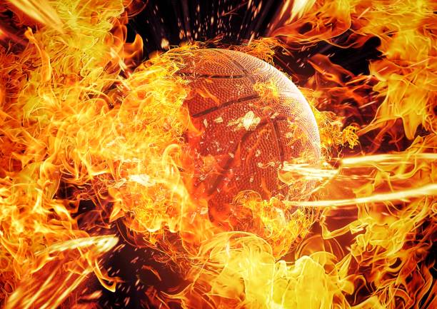 istock 3d illustration of a basketball ball exploding and burning 1462631230