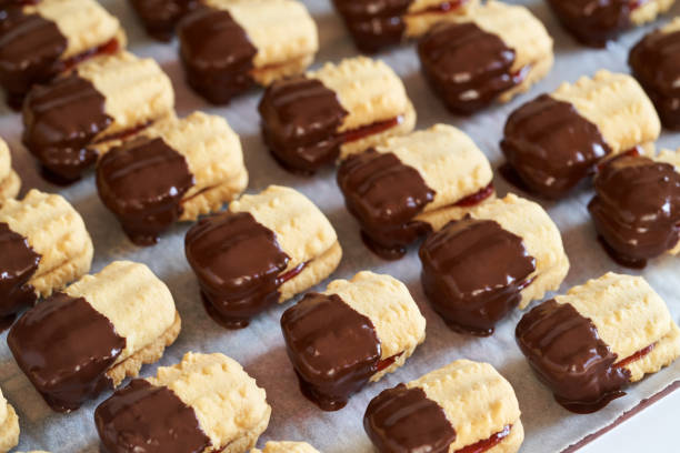 istock Christmas cookie filled with marmalade and dipped in chocolate 1462634471