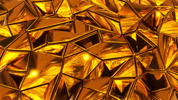istock Abstract mosaic background, gold shiny metal polygons 1462640233
